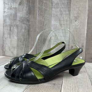 Camper Slingback Sandal Womens US 8.5 I EU 39 Block Heels Open Toe Leather Black